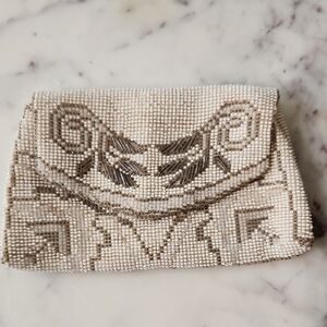 Antique 1920's Beaded Belt / Clutch - Cream Made n Czechoslovakia RARE